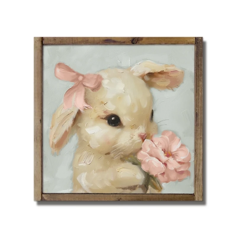 Pink Floral Bunny Framed Wall Plaque