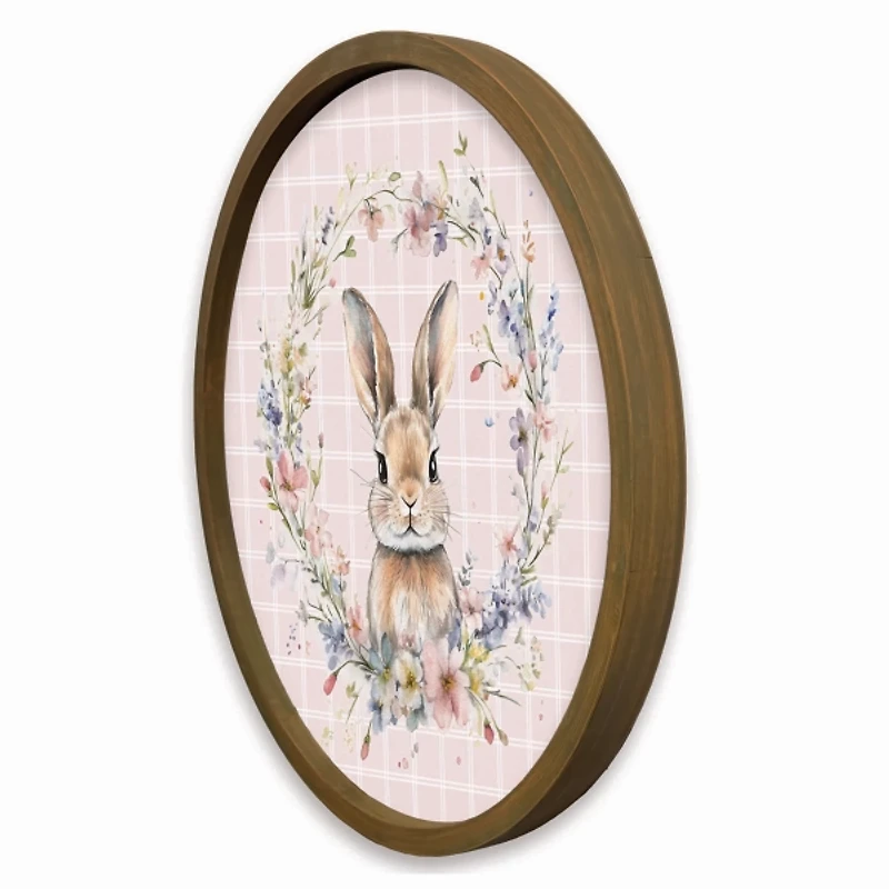 Pink Check Floral Bunny Framed Art Print