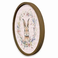 Pink Check Floral Bunny Framed Art Print