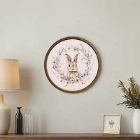 Pink Check Floral Bunny Framed Art Print