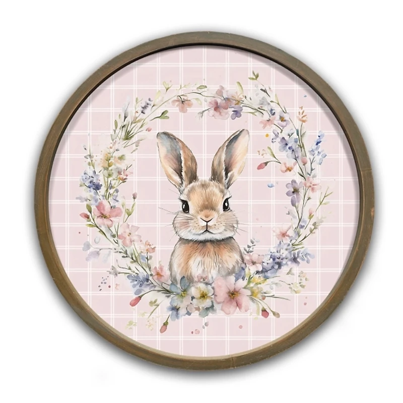 Pink Check Floral Bunny Framed Art Print