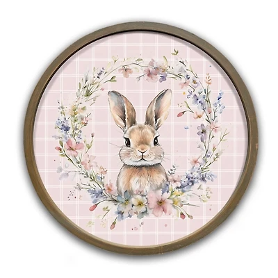 Pink Check Floral Bunny Framed Art Print