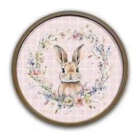 Pink Check Floral Bunny Framed Art Print