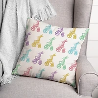 Pastel Bunnies on Bikes Outdoor Pillow