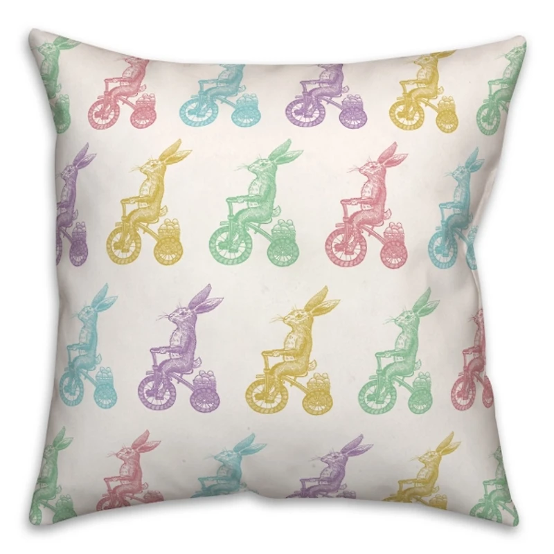 Pastel Bunnies on Bikes Outdoor Pillow