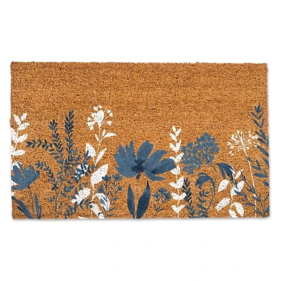 Navy and White Floral Doormat