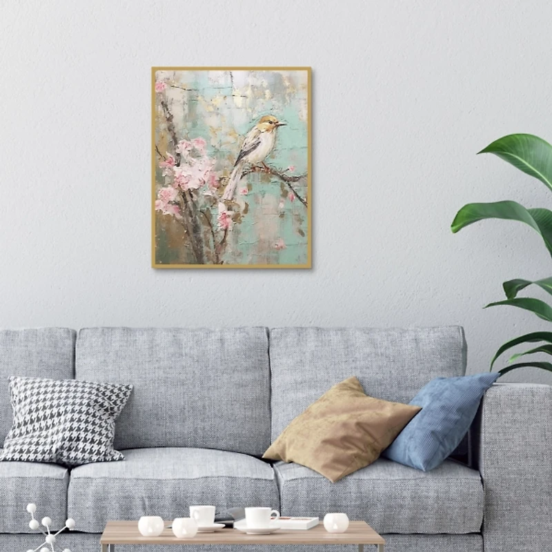 Cherry Blossom Bird Framed Canvas Art Print