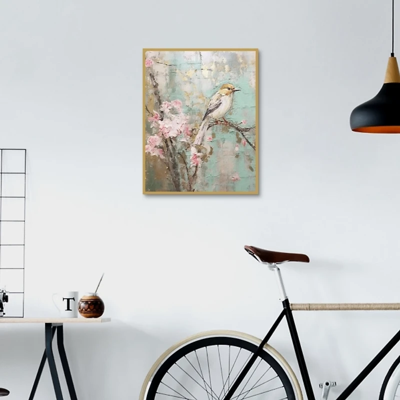 Cherry Blossom Bird Framed Canvas Art Print