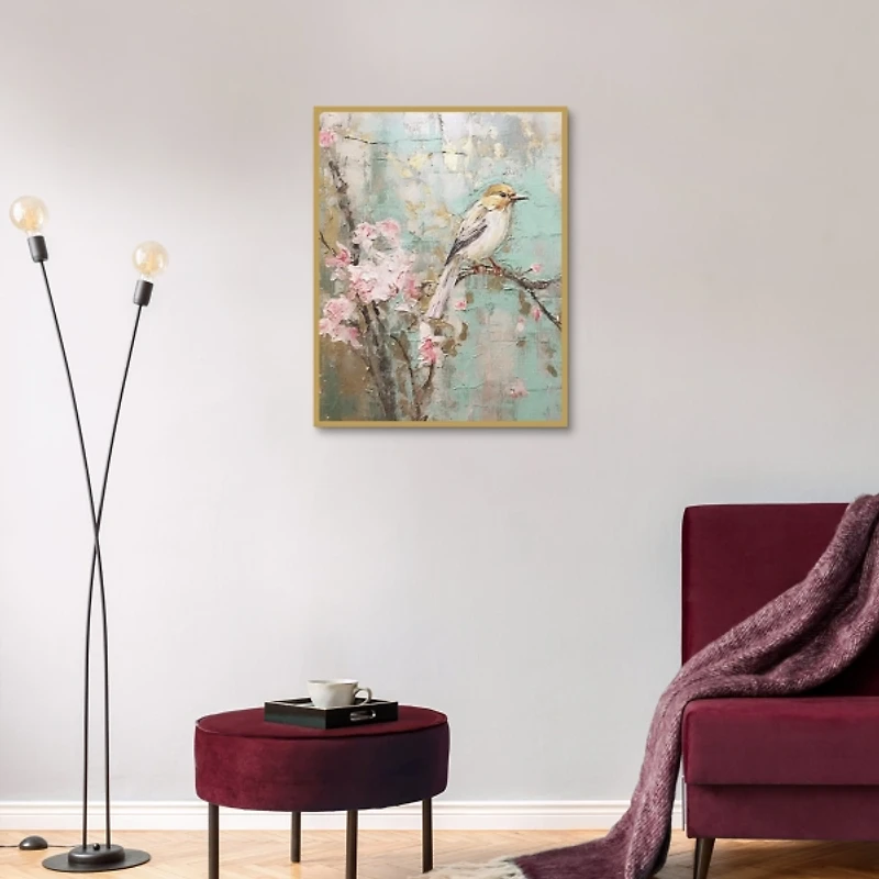 Cherry Blossom Bird Framed Canvas Art Print