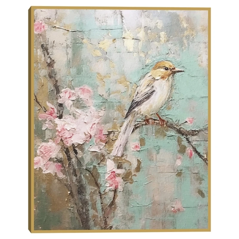 Cherry Blossom Bird Framed Canvas Art Print
