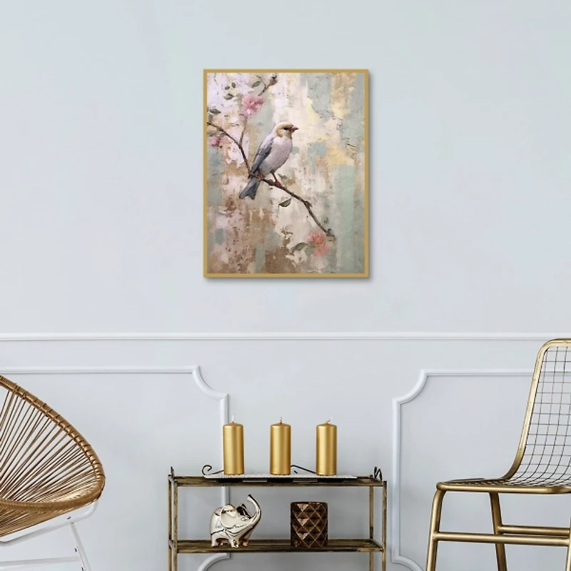 Bird on Blossom Branch Framed Canvas Art Print