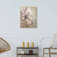 Bird on Blossom Branch Framed Canvas Art Print