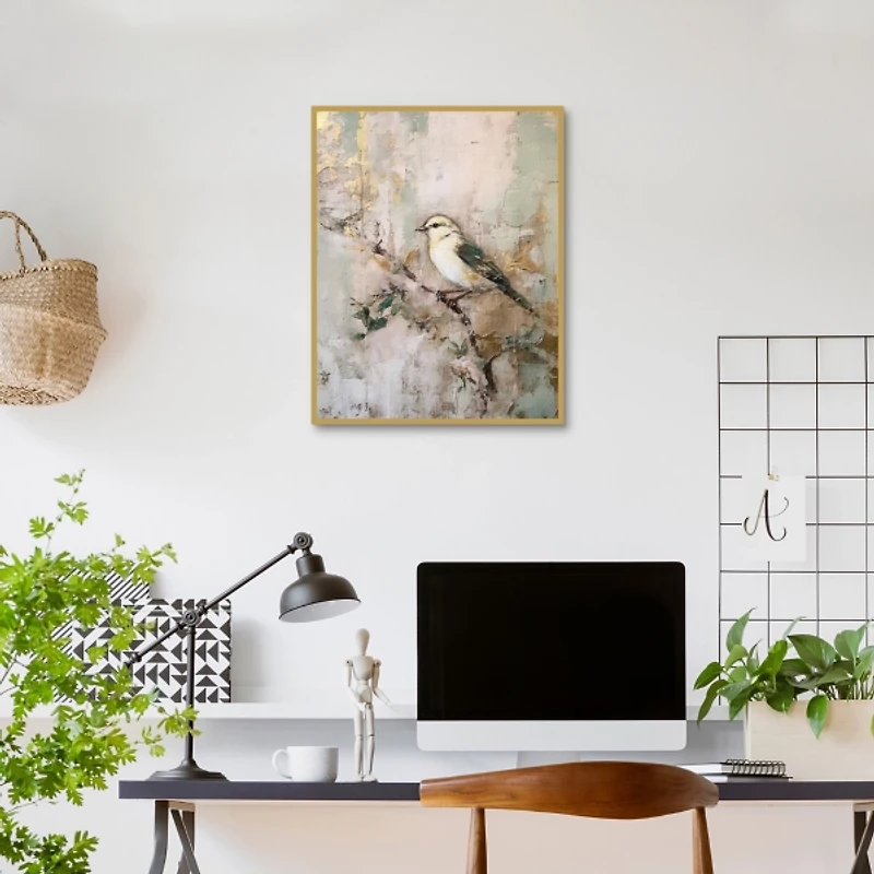 Vintage Blossom Bird Framed Canvas Art Print