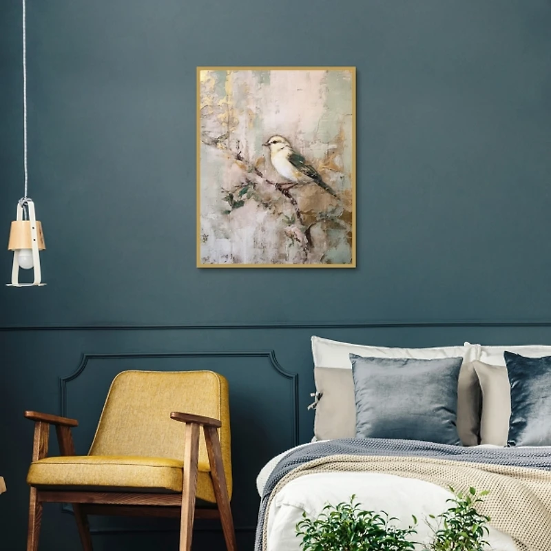 Vintage Blossom Bird Framed Canvas Art Print