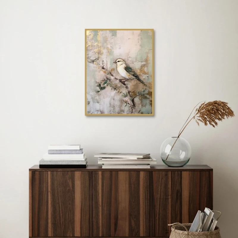 Vintage Blossom Bird Framed Canvas Art Print