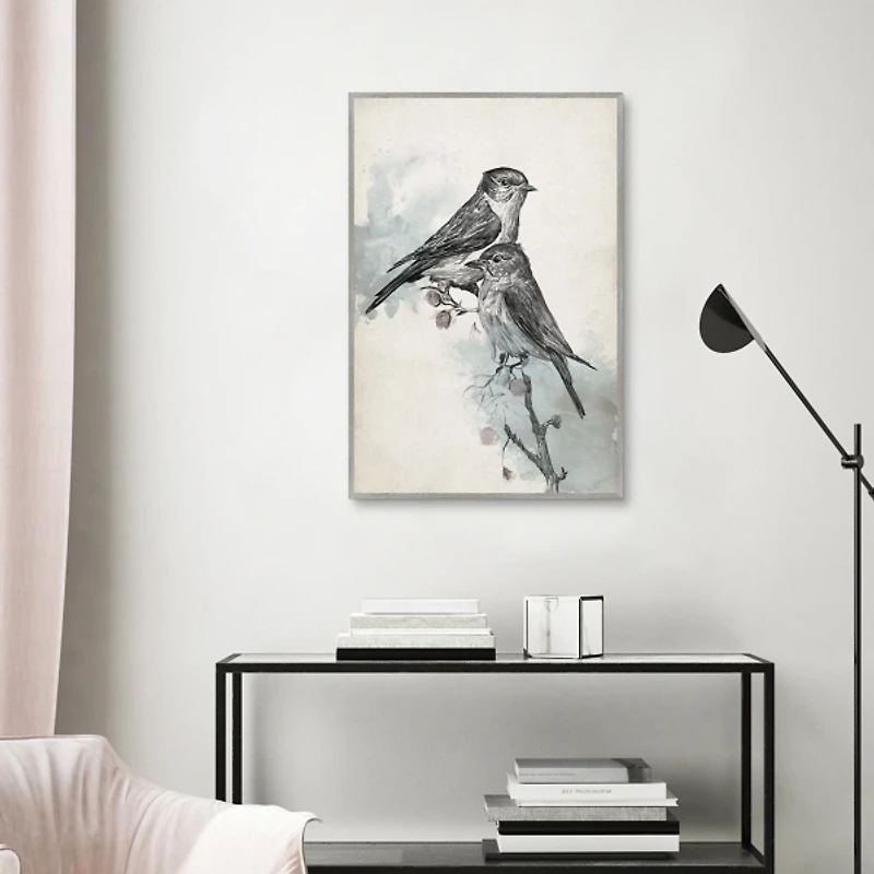 Two Bluebirds Framed Canvas Art Print