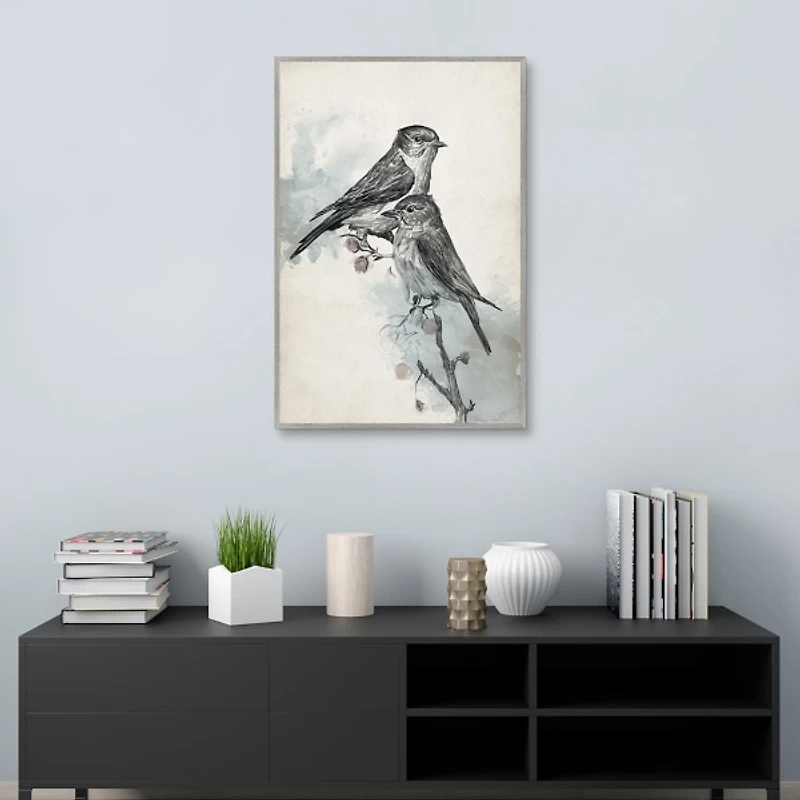Two Bluebirds Framed Canvas Art Print