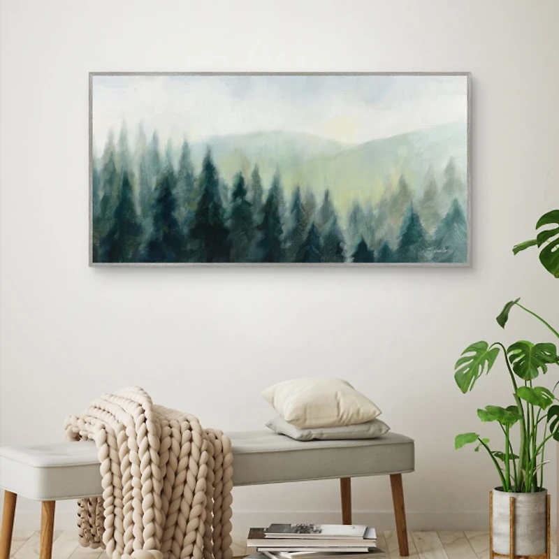 Pines in the Mist Framed Canvas Art Print