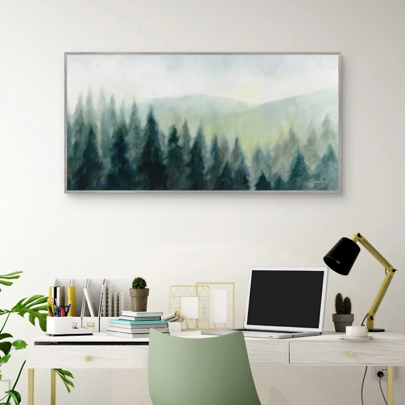 Pines in the Mist Framed Canvas Art Print