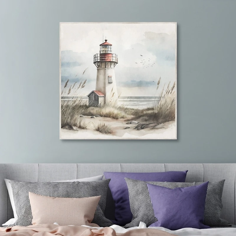 Quaint Lighthouse Framed Canvas Art Print