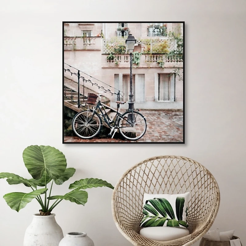 Bike in Paris Framed Canvas Art Print