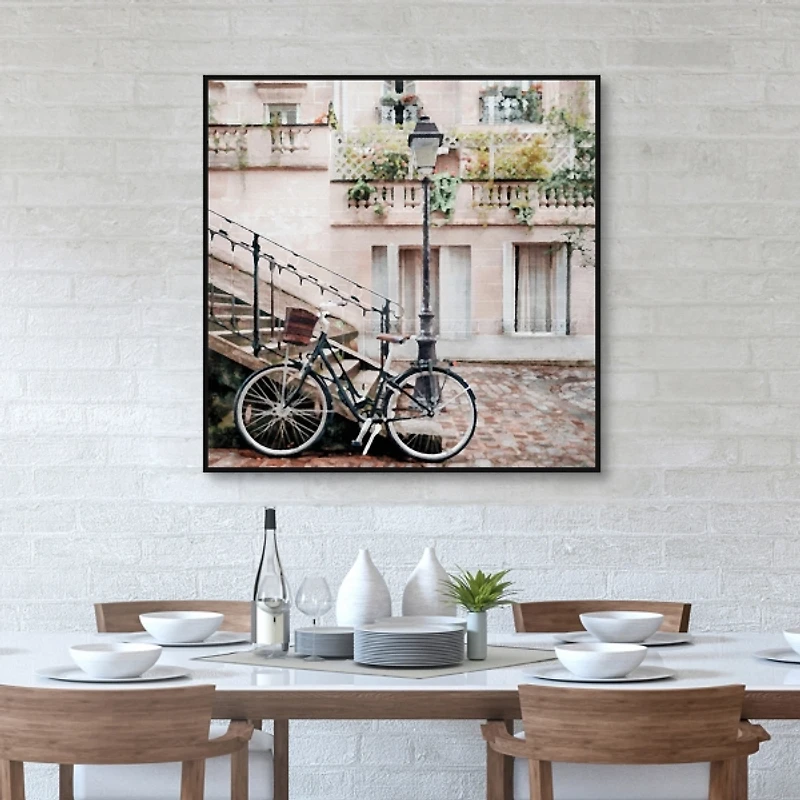 Bike in Paris Framed Canvas Art Print