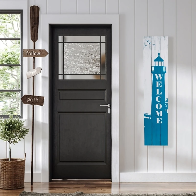 Blue Weathered Welcome Lighthouse Porch Board