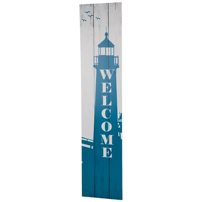 Blue Weathered Welcome Lighthouse Porch Board