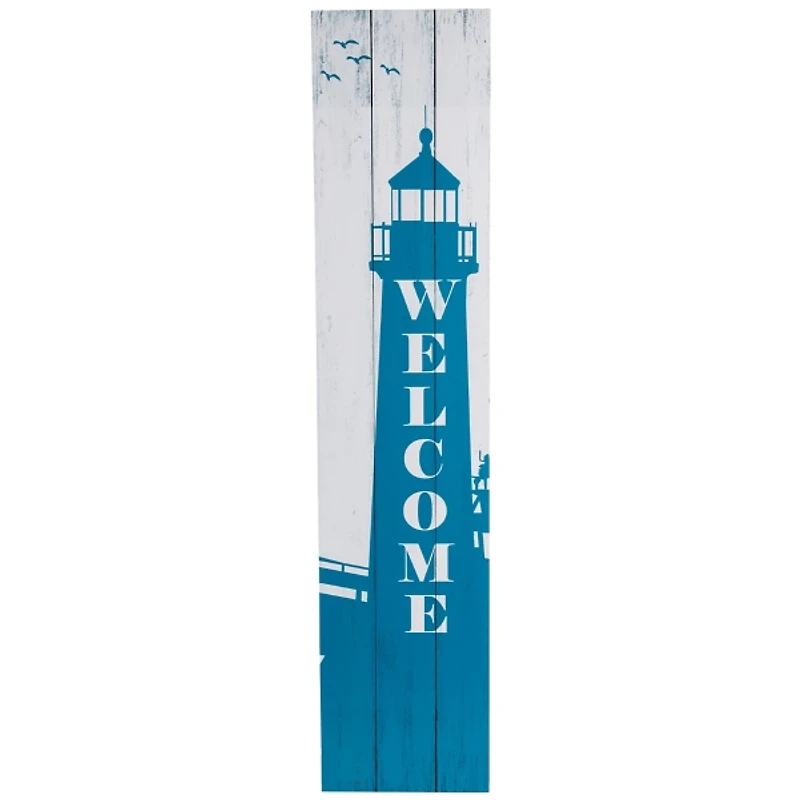 Blue Weathered Welcome Lighthouse Porch Board
