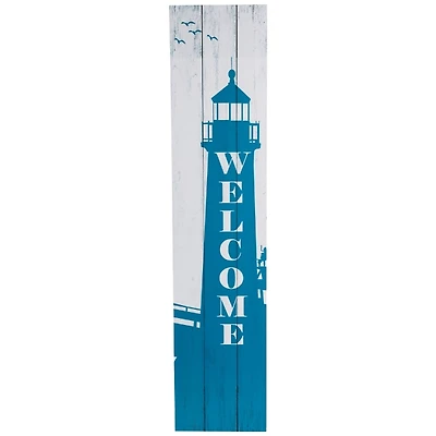 Blue Weathered Welcome Lighthouse Porch Board