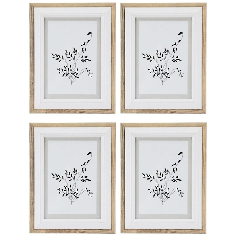 Natural and White Wood Picture Frames, Set of 4