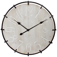 Round Whitewashed Rustic Wood Wall Clock
