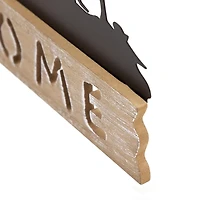 Welcome Moose Wood and Metal Wall Plaque