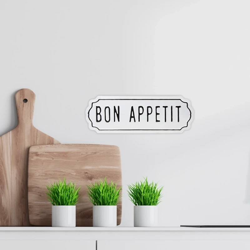 White Bon Appetit Metal Wall Plaque