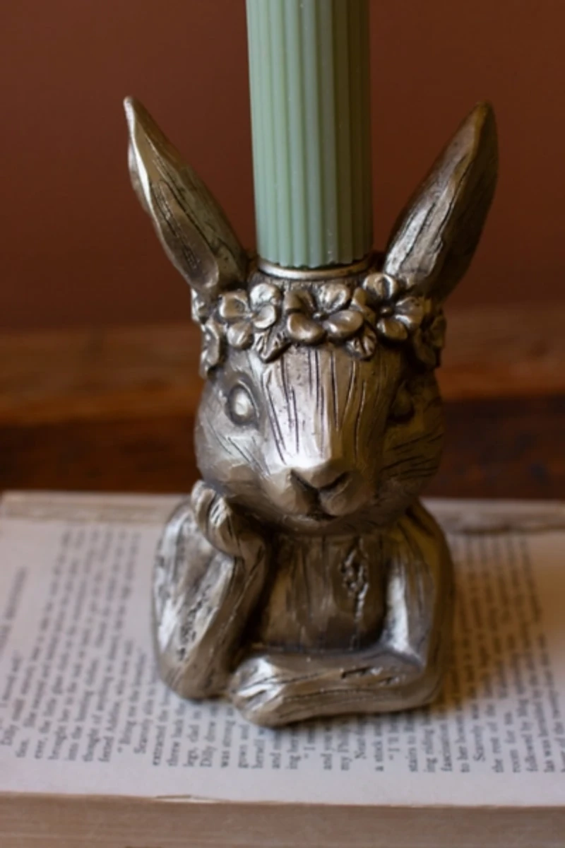 Gold Rabbit Taper Candle Holder