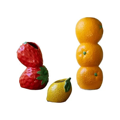 Orange, Strawberry, Lemon Shaped Vases, Set of 3