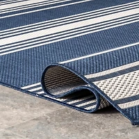 Navy Romy Striped Indoor/Outdoor Runner, 2x8