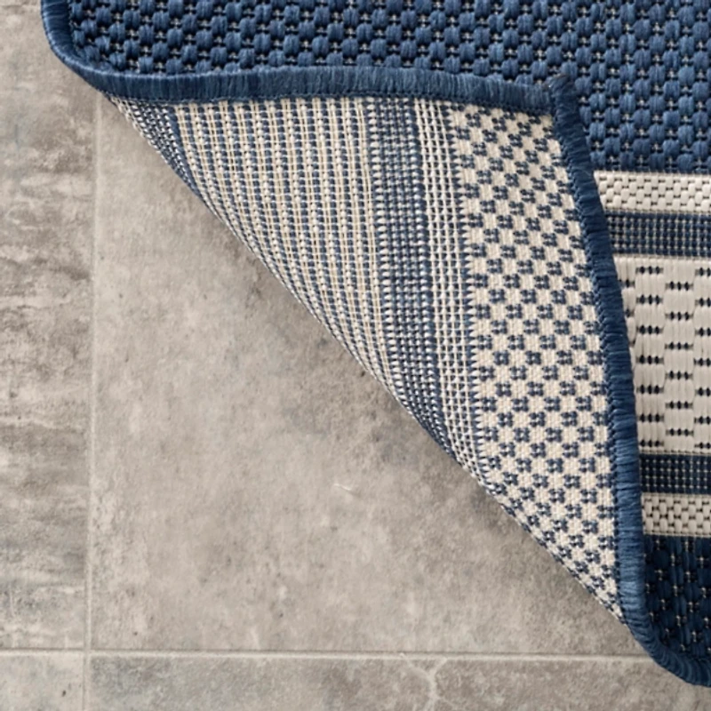 Navy Romy Striped Indoor/Outdoor Runner, 2x8