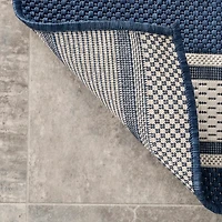 Navy Romy Striped Indoor/Outdoor Runner, 2x8