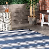 Navy Romy Striped Indoor/Outdoor Runner, 2x8