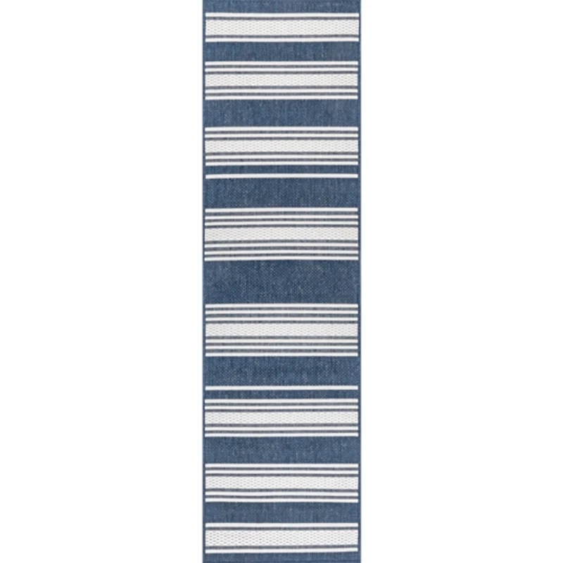 Navy Romy Striped Indoor/Outdoor Runner, 2x8