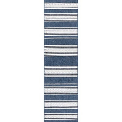 Navy Romy Striped Indoor/Outdoor Runner, 2x8