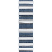Navy Romy Striped Indoor/Outdoor Runner, 2x8