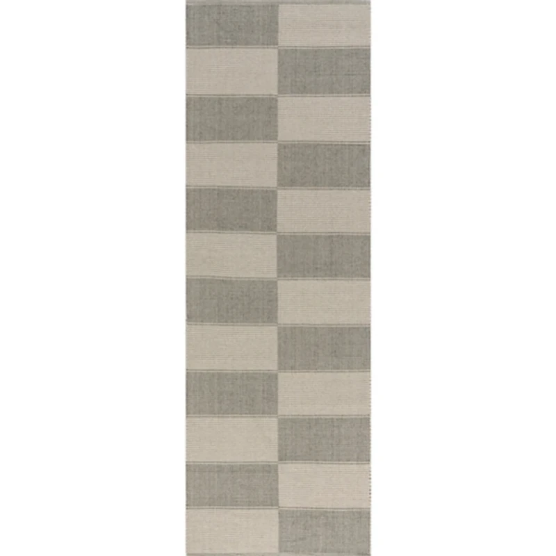 Gray Boxelder Checked Cotton Area Runner, 2x8