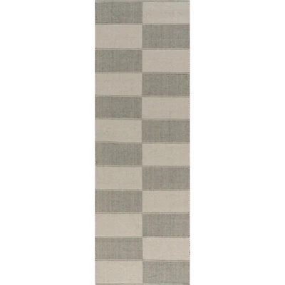 Gray Boxelder Checked Cotton Area Runner, 2x8