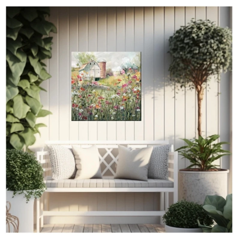Floral Farmstead Outdoor Canvas Art Print