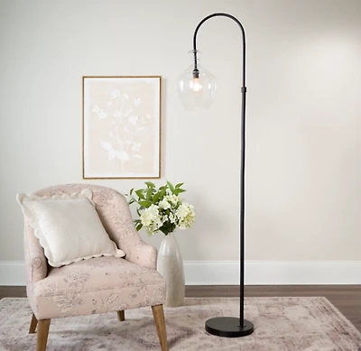 Black Iron Arch Floor Lamp with Glass Shade