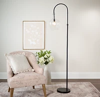 Black Iron Arch Floor Lamp with Glass Shade