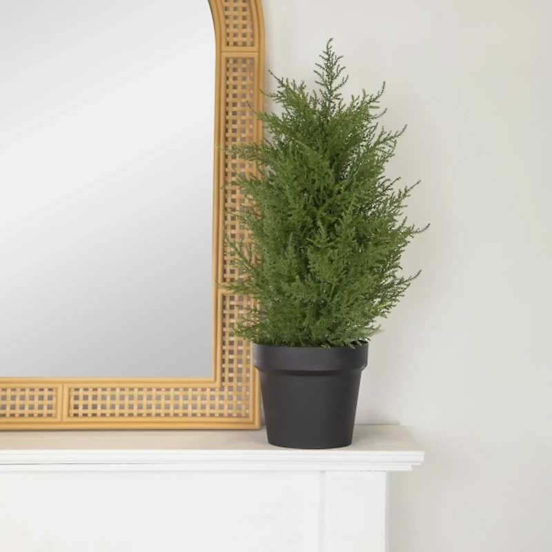 Real Touch Petite Cedar Pine in Black Planter