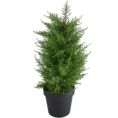 Real Touch Petite Cedar Pine in Black Planter